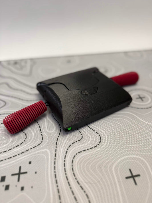 TPU 64D case with fuzzy skin and Iron Red Handles